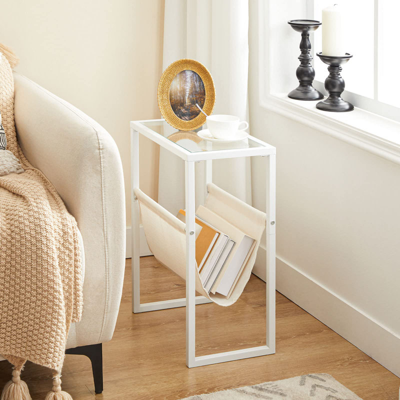 Narrow Side Table Skinny End Table With Magazine Holder Thin Bedside Table For Small Spaces Living Room Small Nightstands Bedroom Tempered Glass